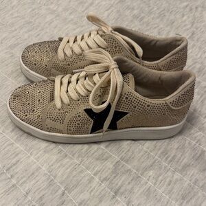 Beige Sneakers with Black Star Detail